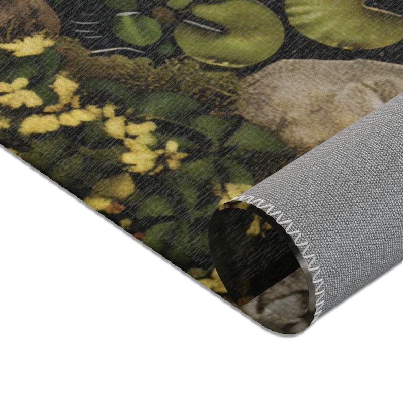 Koi Pond Area Rug | Biophilic Design | Koi Fish + Lily Pads | Outdoors Inside | Unique wedding gift for Nature Lovers | Easy-to-vacuum rug image 6