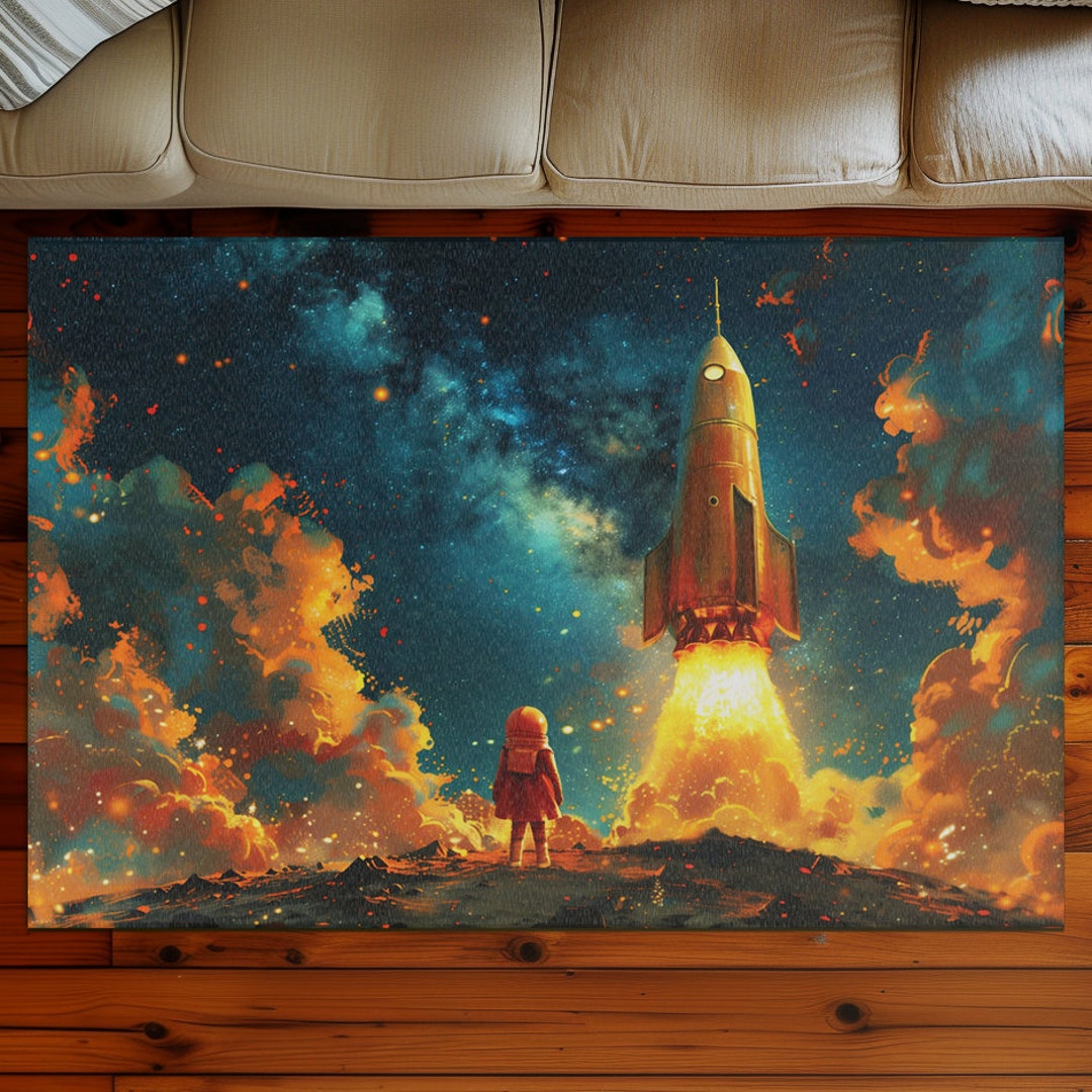 Launch Pad Rug Space Adventure Rug: Rocket Launch, Starry Night Kids' Decor - Etsy