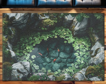 Koi Fish Pond Area Rug: Biophilic Zen Garden Design