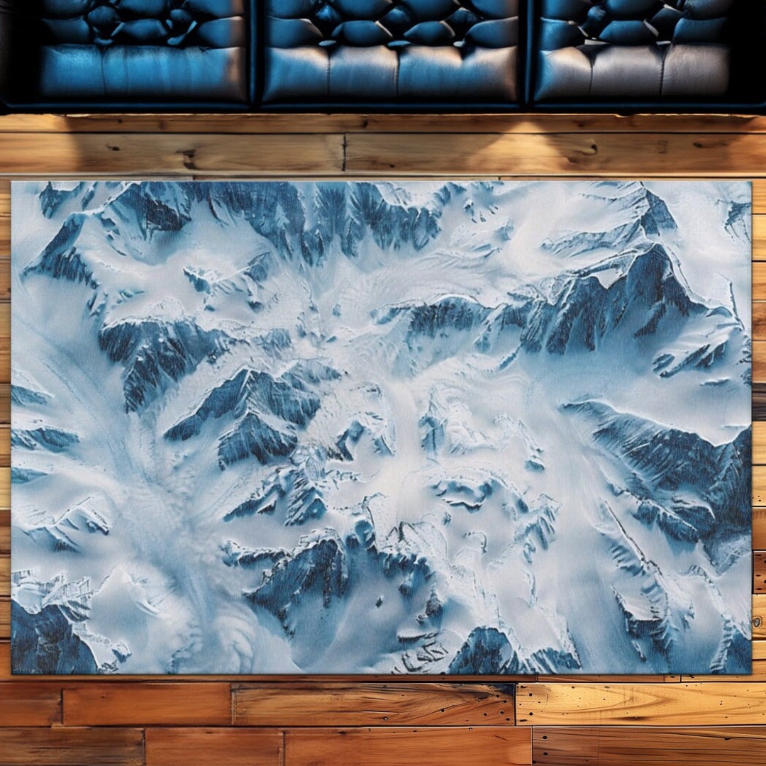 Snowy Mountains Aerial View Rug | Soft, Polyester Chenille Rug ...