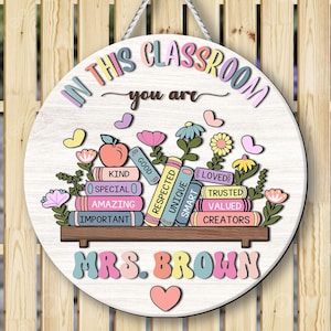 Personalized 3D Teacher Door Hanger, Teacher Appreciation Gifts, Classroom Welcome Sign, Back to School Decor Gift,Groovy Notebook Door Sign