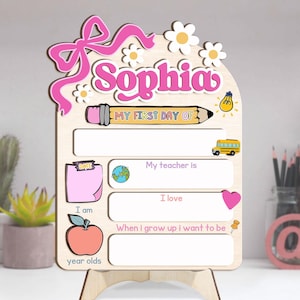 Personalized First Day School Sign, Back to School Sign, Kindergarten 1st Day of School Sign Reusable, Custom First Day School Sign
