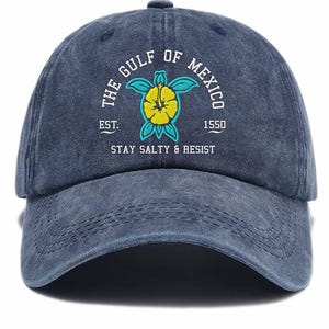 Gulf of Mexico Stay Salty Resistance Embroidered Hat, Subtle Political Hat, Resist Cap, Ridley Turtle Hat, Gift for Democrat