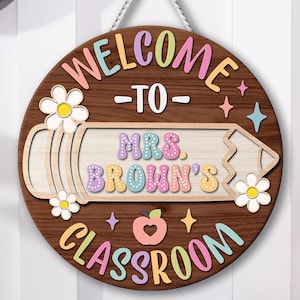 Personalized 3D Teacher Door Hanger, Teacher Appreciation Gifts, Classroom Welcome Sign, Back to School Decor Gift,Groovy Notebook Door Sign
