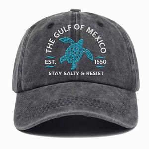 Gulf of Mexico Stay Salty Resistance Embroidered Hat, Subtle Political Hat, Resist Cap, Ridley Turtle Hat, Gift for Democrat