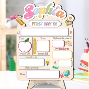 Personalized First Day School Sign, Back to School Sign, Kindergarten 1st Day of School Sign Reusable, Custom First Day School Sign