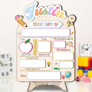 Personalized First Day School Sign, Back to School Sign, Kindergarten 1st Day of School Sign Reusable, Custom First Day School Sign