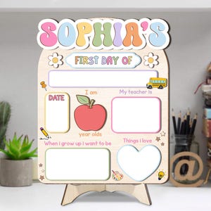 Personalized First Day School Sign, Back to School Sign, Kindergarten 1st Day of School Sign Reusable, Custom First Day School Sign