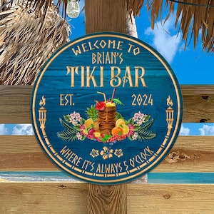 Personalized Tiki Bar Round Wood Sign Tiki Bar Tiki Hut Tiki Lounge Outdoor Bar Backyard Decor Beach House Tiki Decor Pool Sign Bar Sign
