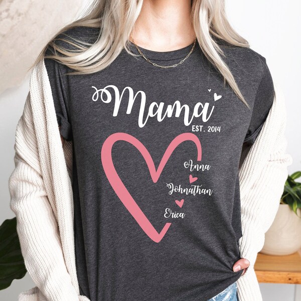 Custom Mama Shirt, Mom Heart Shirt, Mother's Day Shirt, Grandma Heart Shirt, Nana Shirt With Grandkids Name, Mother's Day Gift