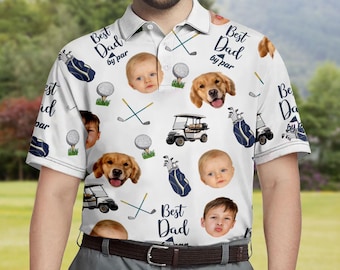 Best Dad By Par Shirt, Custom Face Shirt for Golfer, Short Sleeve Golf Shirt Gift for Husband, Father, Personalized Shirt with Face for Men