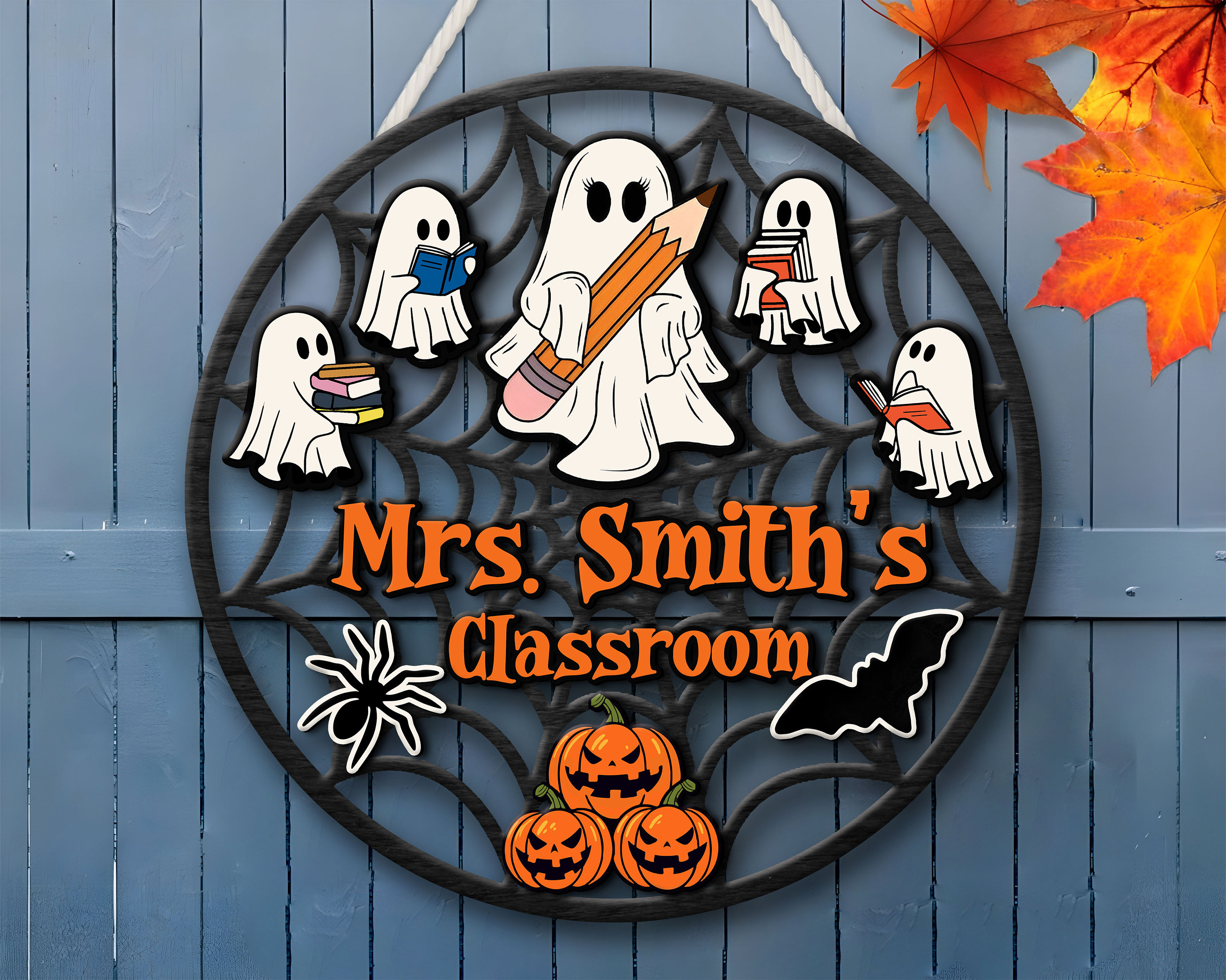 Personalized Teacher Door Sign, Teacher Gift, Halloween Classroom Sign, Halloween Classroom Decor, Gift for Teacher, Trick or Treat, Spooky
