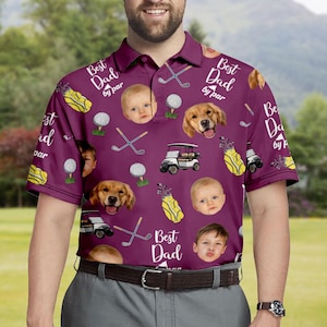 Best Dad By Par Shirt, Custom Face for Golfer, Short Sleeve Golf Shirt Gift for Husband, Father, Personalized Shirt with Face for Men