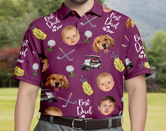 Best Dad By Par Shirt, Custom Face for Golfer, Short Sleeve Golf Shirt Gift for Husband, Father, Personalized Shirt with Face for Men