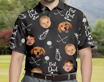Best Dad By Par Shirt, Custom Face for Golfer, Short Sleeve Golf Shirt Gift for Husband, Father, Personalized Shirt with Face for Men