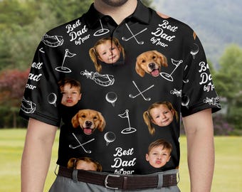 Dad By Par Custom Face Golfer; Short Sleeve Golf Shirt Gift For Husband, Father