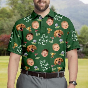 Best Dad By Par Shirt, Custom Face for Golfer, Short Sleeve Golf Shirt Gift for Husband, Father, Personalized Shirt with Face for Men