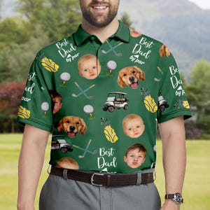 Best Dad By Par Shirt, Custom Face for Golfer, Short Sleeve Golf Shirt Gift for Husband, Father, Personalized Shirt with Face for Men