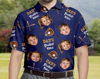 Custom Face Baseball Dad Polo, Personalized Shirt for Men, Father’s Day Gift