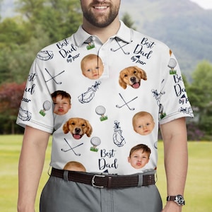 Best Dad By Par Shirt, Custom Face for Golfer, Short Sleeve Golf Shirt Gift for Husband, Father, Personalized Shirt with Face for Men