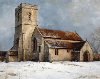 Impression d'église d'hiver : art du paysage rustique (téléchargement instantané)