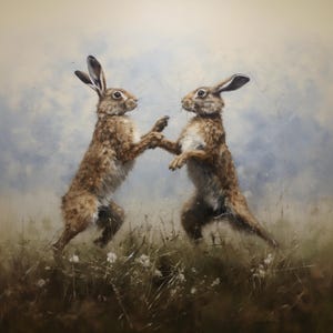 Vintage målning av boxningsharar: Stillebenkonst på landet (digital nedladdning)