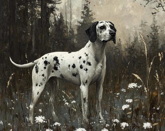 Dalmatian Hunting Dog Art Print | Rustic Woodland Pet Wall Art | PRINTABLE Digital Download