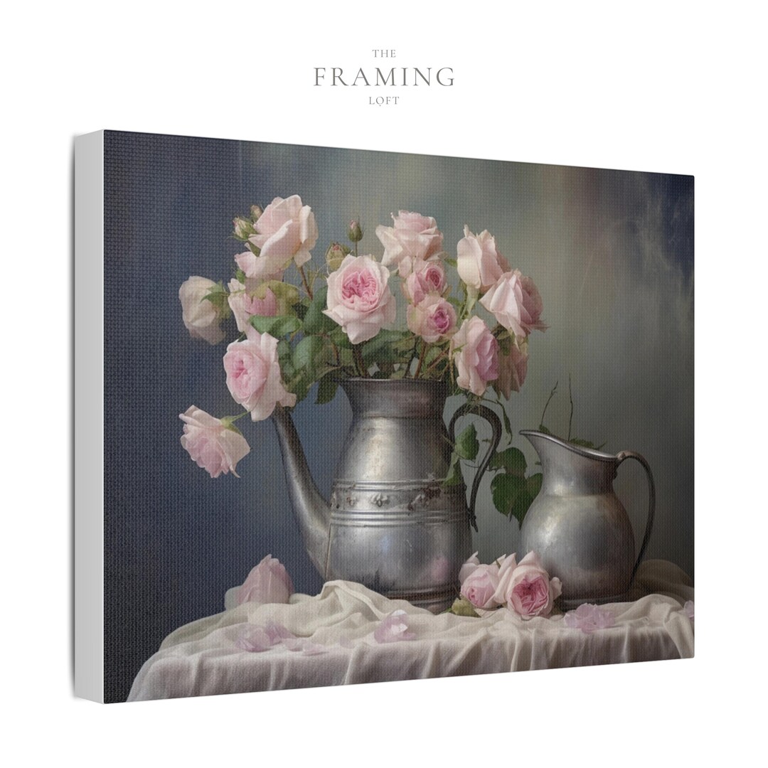 Vintage Floral Wall Art Pink Roses Still Life Canvas Shabby Chic Home ...