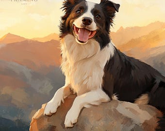 Ritratto artistico di Border Collie: decorazione rustica per cani (download immediato)