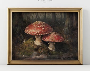 Vintage Style Mushroom Art – Red Toadstool Print (Instant download)