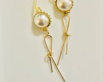 Pearl and Ribbon Earrings, simple, cute, minimal, gift for her