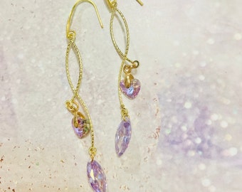 Purple and crystal heart earrings