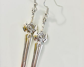 Japanese anime style sword silver earrings