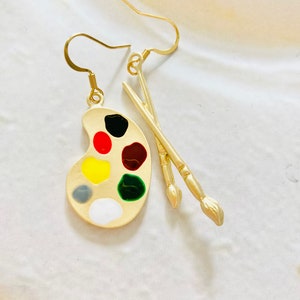 Painter&#39;s Palette Earrings: Surgical Steel Hooks, Artist Gift