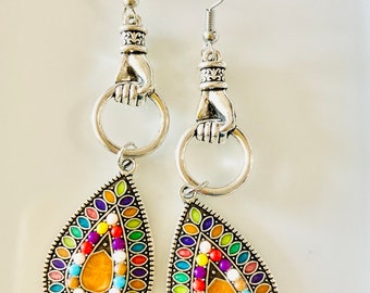 Boho style silver earrings, bohemian