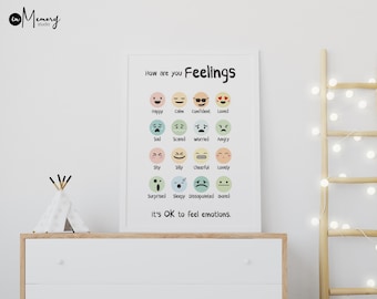 Feeling Emotions Pastel Color Poster For Kids A4 and A5 School Poster Bedroom Poster Kids Poster Autism Poster