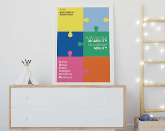 Autism Puzzle Poster A4 and A5 School Poster Bedroom Poster Kids Poster Autism Poster