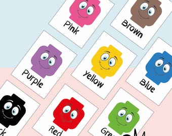 Flashcard colour figurines head for toddlers learning at home