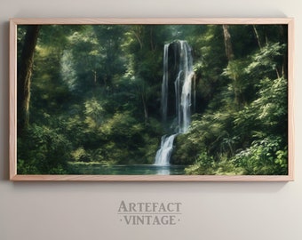 Illustration pour téléviseur avec cadre Samsung | Peinture cascade | Oasis de nature Art pour la télévision | Décoration paisible à télécharger pour Frame TV | Fichier artistique cascade