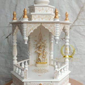Wooden Temple for Home Pooja Mandir Handcrafted Pooja Mandir White Finished Temple with One Drawer One Shelf