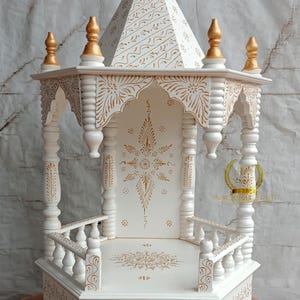 Wooden Temple for Home Pooja Mandir Handcrafted Pooja Mandir Beautiful White Finished Temple with One Drawer One Shelf