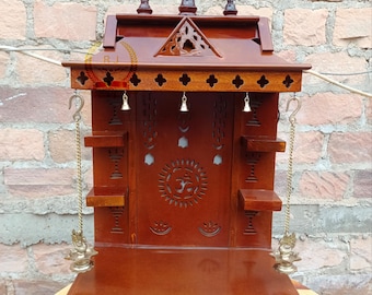 Handgefertigte Pooja Ghar - Hindu Tempel Kabinett für Wand Montierung oder Boden Mandir Palisander Finish