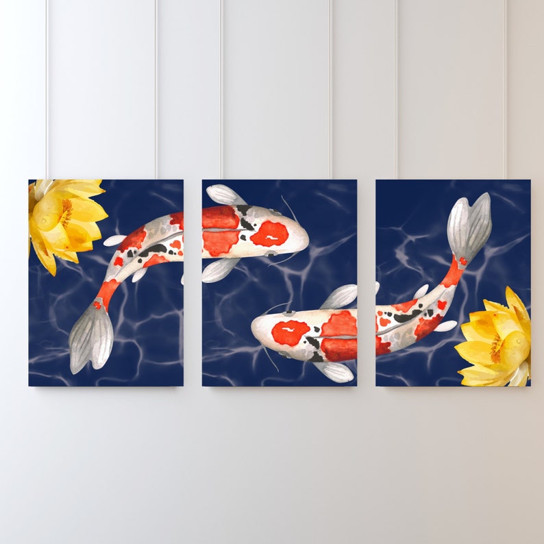 Japanese Koi Fish Wall Art | Set of 3 Japanese Prints | Tryptic Wall ...