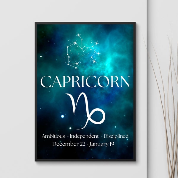 Capricorn Wall Art Print | Zodiac Sign Artwork | Zodiac Sign Poster | Capricorn Art | Astrology Printable Wall Art | Horoscope Artwork