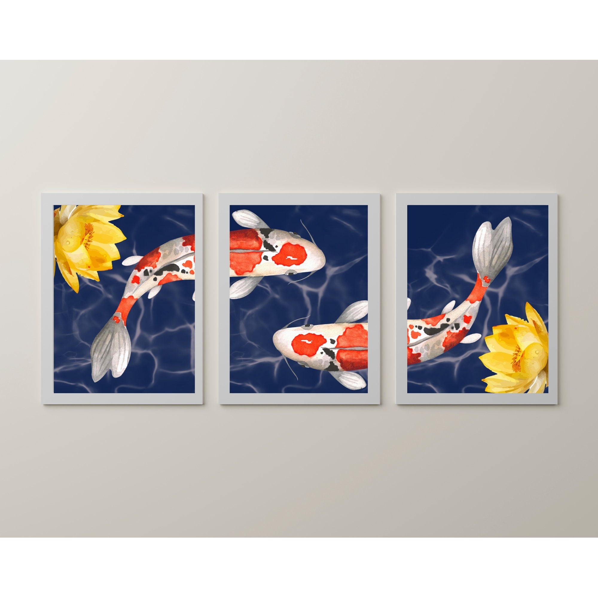 Japanese Koi Fish Wall Art | Set of 3 Japanese Prints | Tryptic Wall ...