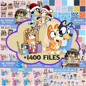 1400+ Bluey & Bingo Dog PNG Bundle, Cartoon Clipart, Przezroczyste pliki, Bluey i Bingo razem, Pobieranie cyfrowe dla rzemiosła