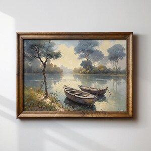 Boat on Tranquil Lake Wall Art | Serene Nature Canvas | Nautical Decor