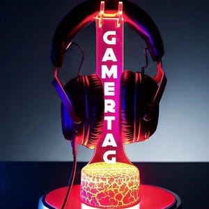 Custom LED Headphone Stand with Gamertag Light Personalized Gaming Headset Holder RGB Streamer Desk Accessory Christmas Gift for Gamers