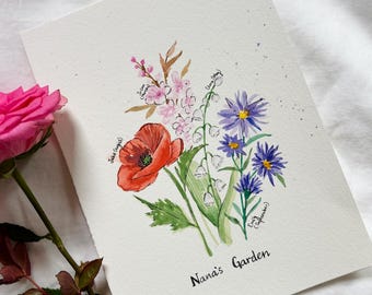 Custom Birth Flower Family Painting, Hand-Painted Floral Art, Personalized Garden Bouquet