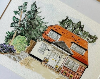 Retrato de casa en acuarela hecho a mano: pintura personalizada para tu primera casa